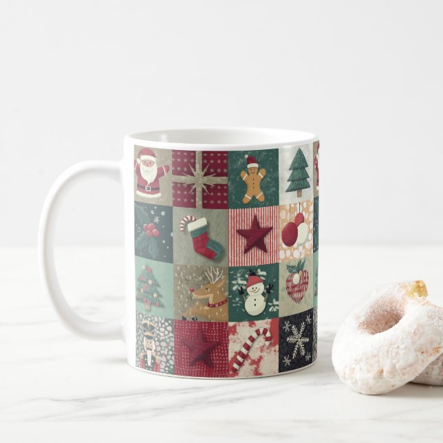 Taza De Café Keramische mok met kerstpatchworkthema (Con donut)