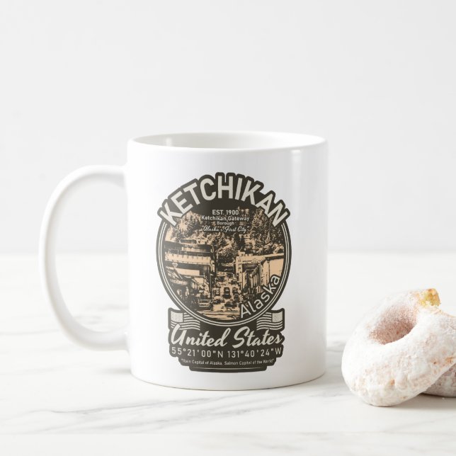 TAZA DE CAFÉ KETCHIKAN ALASKA - ISLA REVILLAGIGEDO (Con donut)