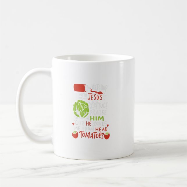 Taza De Café Ketchup con Jesús Vegan Jesucristo Cristiano (Izquierda)