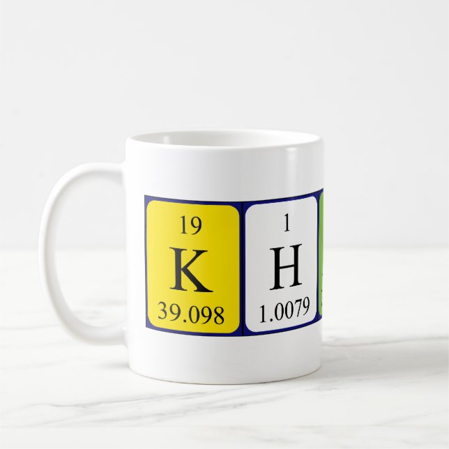 Taza De Café Khalid periódica table name mug (Izquierda)