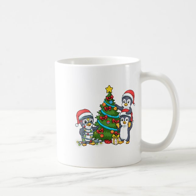 Taza De Café Kids Christmas Penguin Christmas Tree Lights Baubl (Derecha)