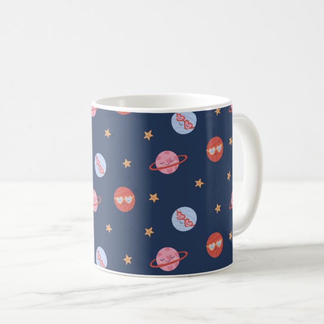 Taza De Café Kids Space Mini Pattern with Planets & Stars (Anverso derecho)