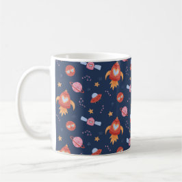 Taza De Café Kids Space Pattern with Rockets & Planets