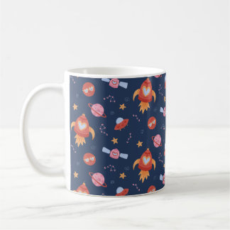 Taza De Café Kids Space Pattern with Rockets & Planets