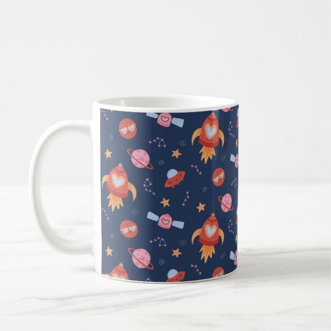 Taza De Café Kids Space Pattern with Rockets & Planets (Izquierda)
