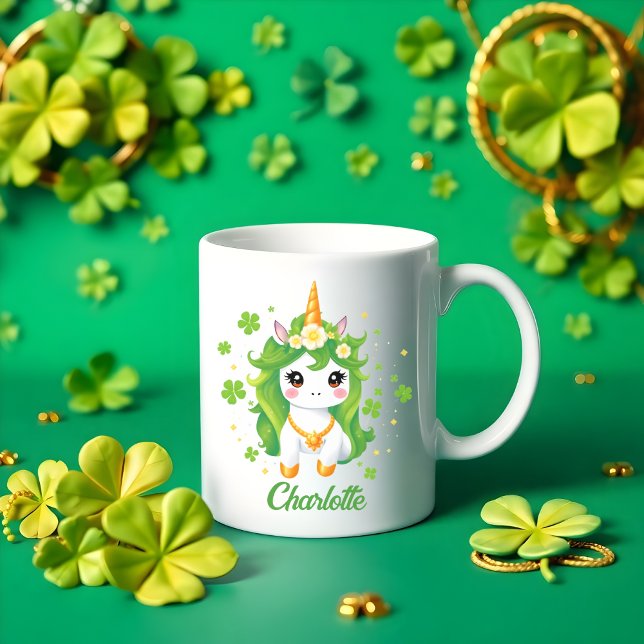 Taza De Café Kids St Patricks Day Lucky Green Unicorn (Kids St Patricks Day Lucky Green Unicorn Coffee Mug)