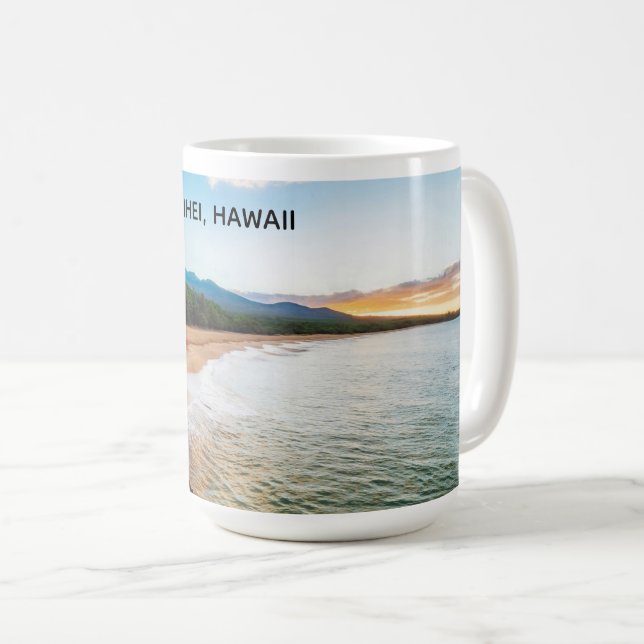 Taza De Café Kihei Maui Hawaii Makena Beach Panorama Foto (Anverso derecho)