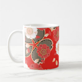 Taza De Café Kimono japonés Sakura rojo y blanco