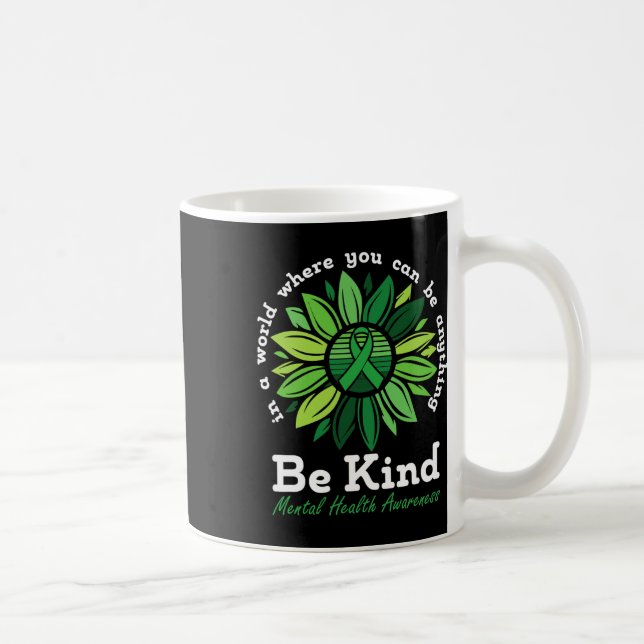 Taza De Café Kind Mental Health Awareness Sunflower Green Ribbo (Derecha)
