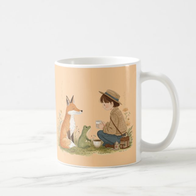 Taza De Café Kind_Ones Morning Mug – Fox & Frog Whimsical Art (Derecha)
