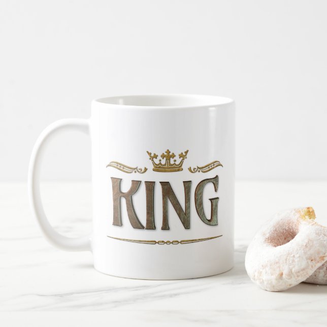 Taza De Café KING - Gran letra medieval de la Corona Real (Con donut)