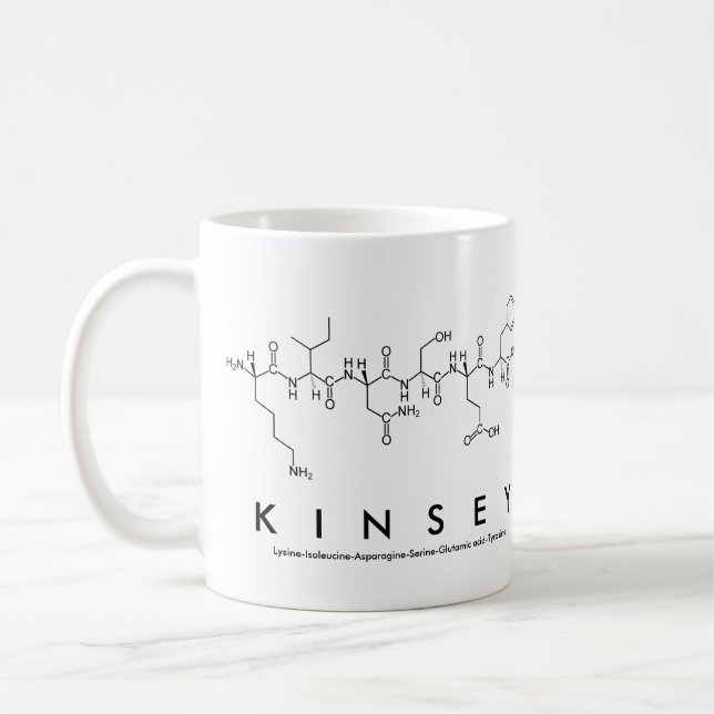 Taza De Café Kinsey peptide nombre mug (Izquierda)