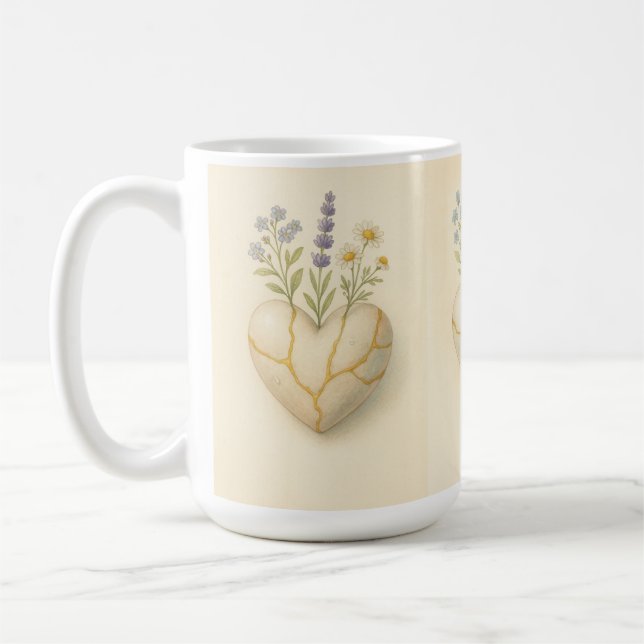 Taza De Café Kintsugi Wildflower Heart Watercolor (Izquierda)