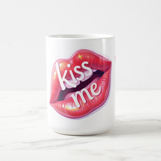Taza De Café Kiss Me Glossy Red Lips Art Illustration (Centro)