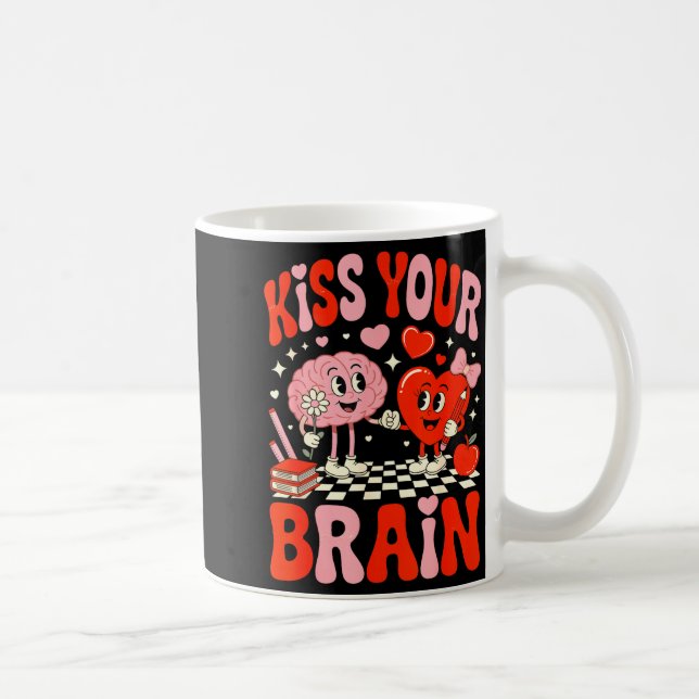 Taza De Café Kiss Your Brain Women Valentine's Day Retro School (Derecha)