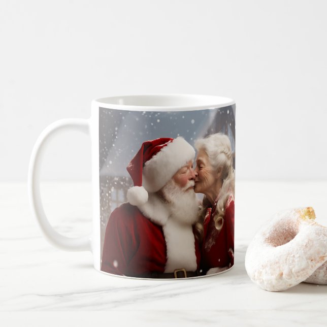 Taza De Café Kissing Mr. y la Sra. Santa Claus (Con donut)