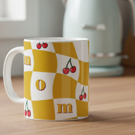 Taza De Café Kitsch de cocina con tablero de ajedrez de cereza 