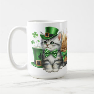 TAZA DE CAFÉ KITTEN DE FLUFFY CUIDADO VESTIDO EN GORRA IRLANDÉS