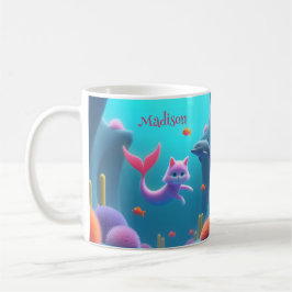 Taza De Café Kitten de sirena rosada