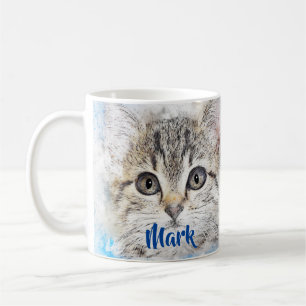 Taza De Café Kitten gris color de agua en azul