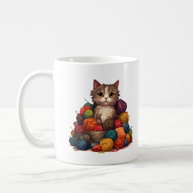 Taza De Café Kitty en hilados de cortezuelo de crochet (Izquierda)