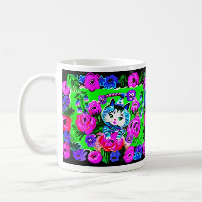 Taza De Café Kitty in the Basket Retro Mug (Izquierda)