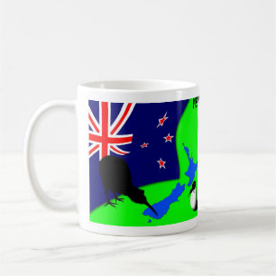 Taza De Café Kiwi Bird, Egg & New Zealand Map (dibujo)