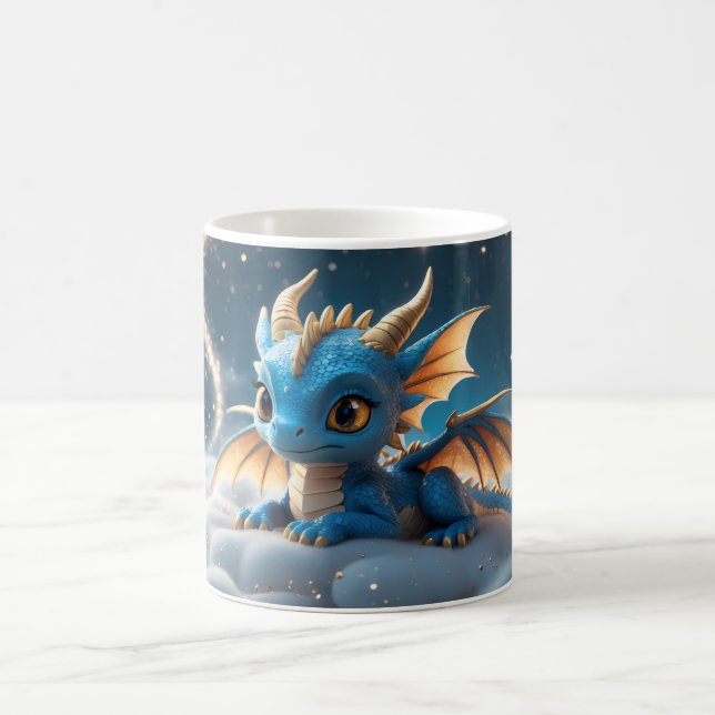 Taza De Café Kleiner blauer Dino auf einer Wolke  (Centro)