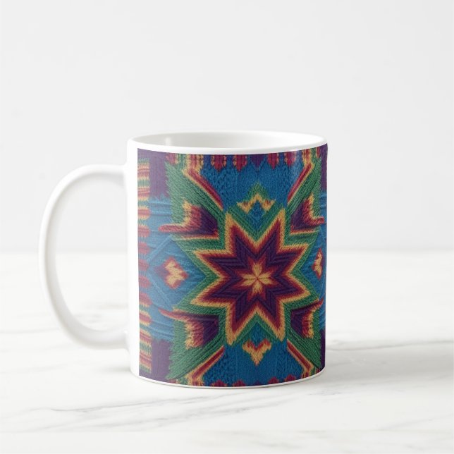Taza De Café Knitted Butterfly & Colorful Floral Mandala  (Izquierda)