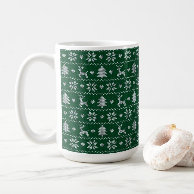 Taza De Café Knitted seamless Christmas pattern (Con donut)