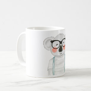 Taza De Café Koala Adorable con Gafas en Acuarela