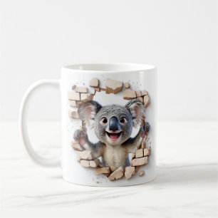 Taza De Café Koala Alegre Rompiendo Pared de Ladrillos Beige