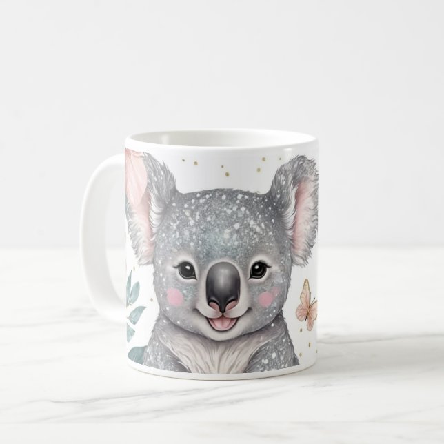 Taza De Café Koala alegre y encanto floral (Anverso izquierdo)