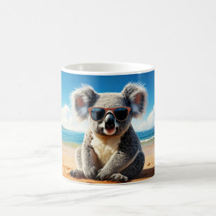 Taza De Café Koala en una playa de arena