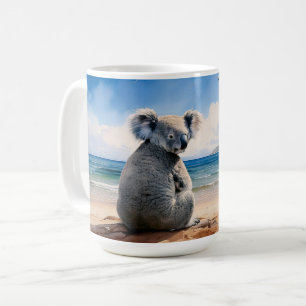 Taza De Café Koala en una playa de arena