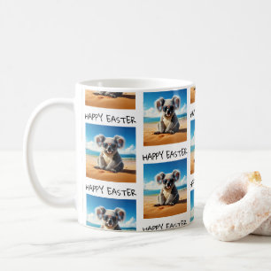 Taza De Café Koala en una playa de arena Feliz Pascua