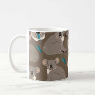 Taza De Café Koala sobre fondo marrón neutro cosecha sin costur