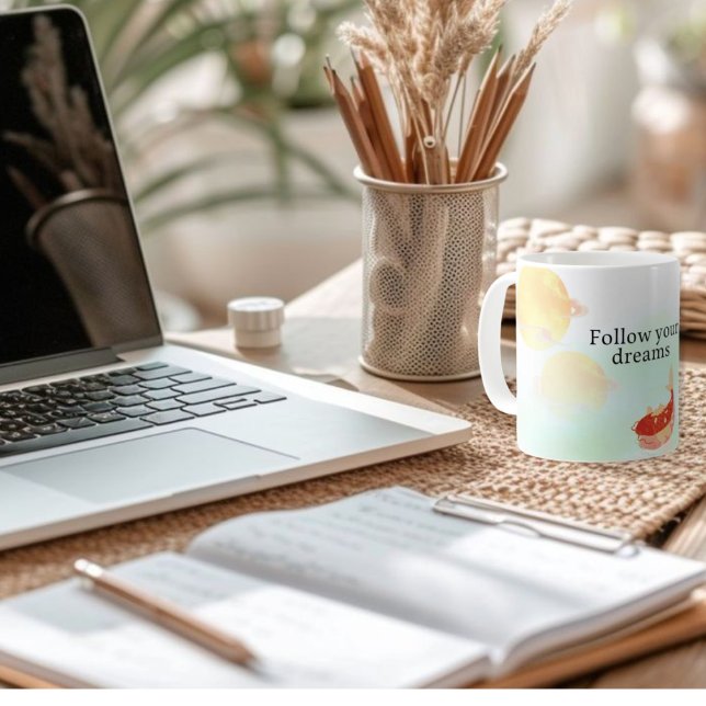 Taza De Café Koi Fish Dream Cita Arte Imprimir - "Sigue Tu Drea (Subido por el creador)