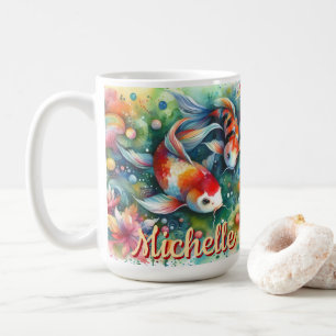 Taza De Café Koi Fish Whimsical Watercolor Naranja Personalizad