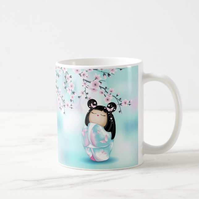 Taza De Café Kokeshi Doll Chibi Cherry Blossoms Coffee Mug (Derecha)