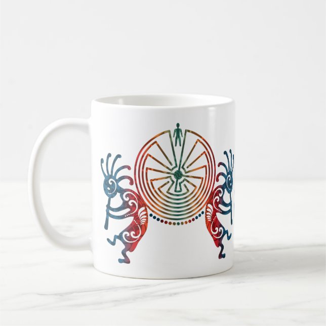 Taza De Café KOKOPELLI/HOMBRE EN EL LABERINTO + su monograma (Izquierda)