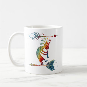 Taza De Café Kokopelli nativo americano con dos plumas 1