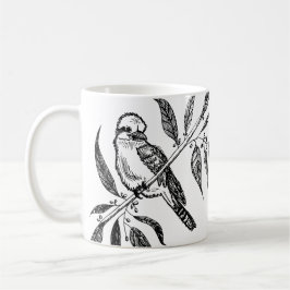 Taza De Café Kookaburra en blanco y negro sobre el dibujo de un