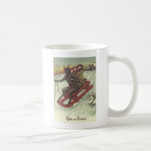 Taza De Café Krampus secuestrando niños en trineo