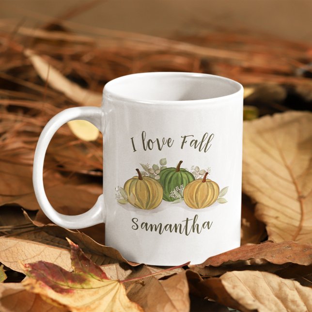 Taza De Café La acuarela de otoño me encanta la caída personali (Fall autumn pumpkin gourds personalized throw pillow. )