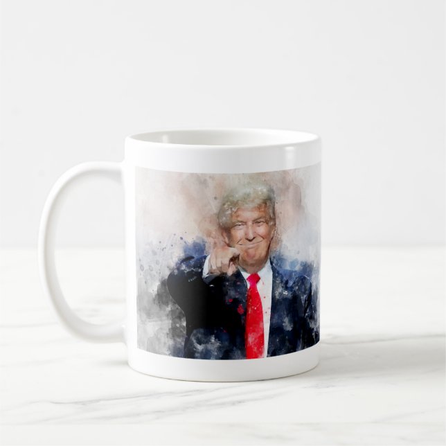 Taza De Café La acuarela del retrato de Donald Trump (Izquierda)