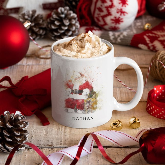 Taza De Café La acuarela tradicional Santa Claus personalizada (Subido por el creador)