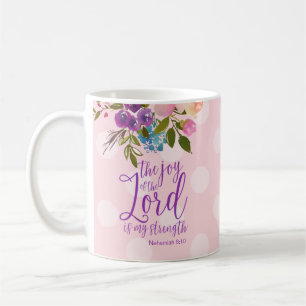 Taza De Café La Alegría del Señor es Mi Fuerza Floral Rosa