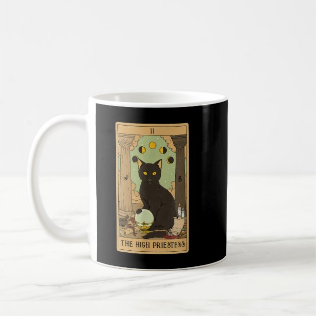Taza De Café La alta sacerdotisa Tarot Card Black Cat Mystical  (Izquierda)