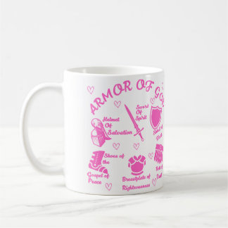 Taza De Café La armadura de Dios blanco y rosado